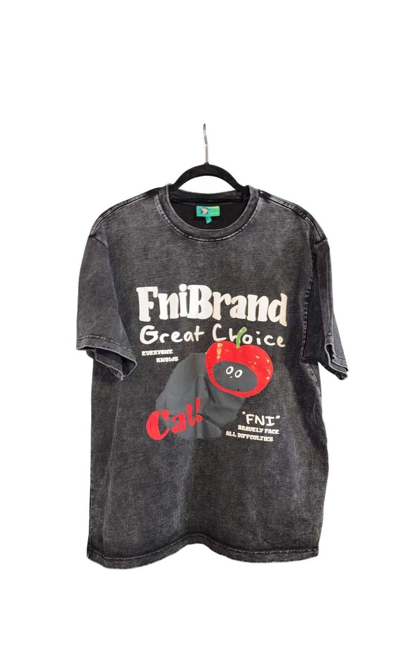 FniBrand Great Choice Cat T-Shirt Size XL Charcoal Acid Wash Graphic Tee